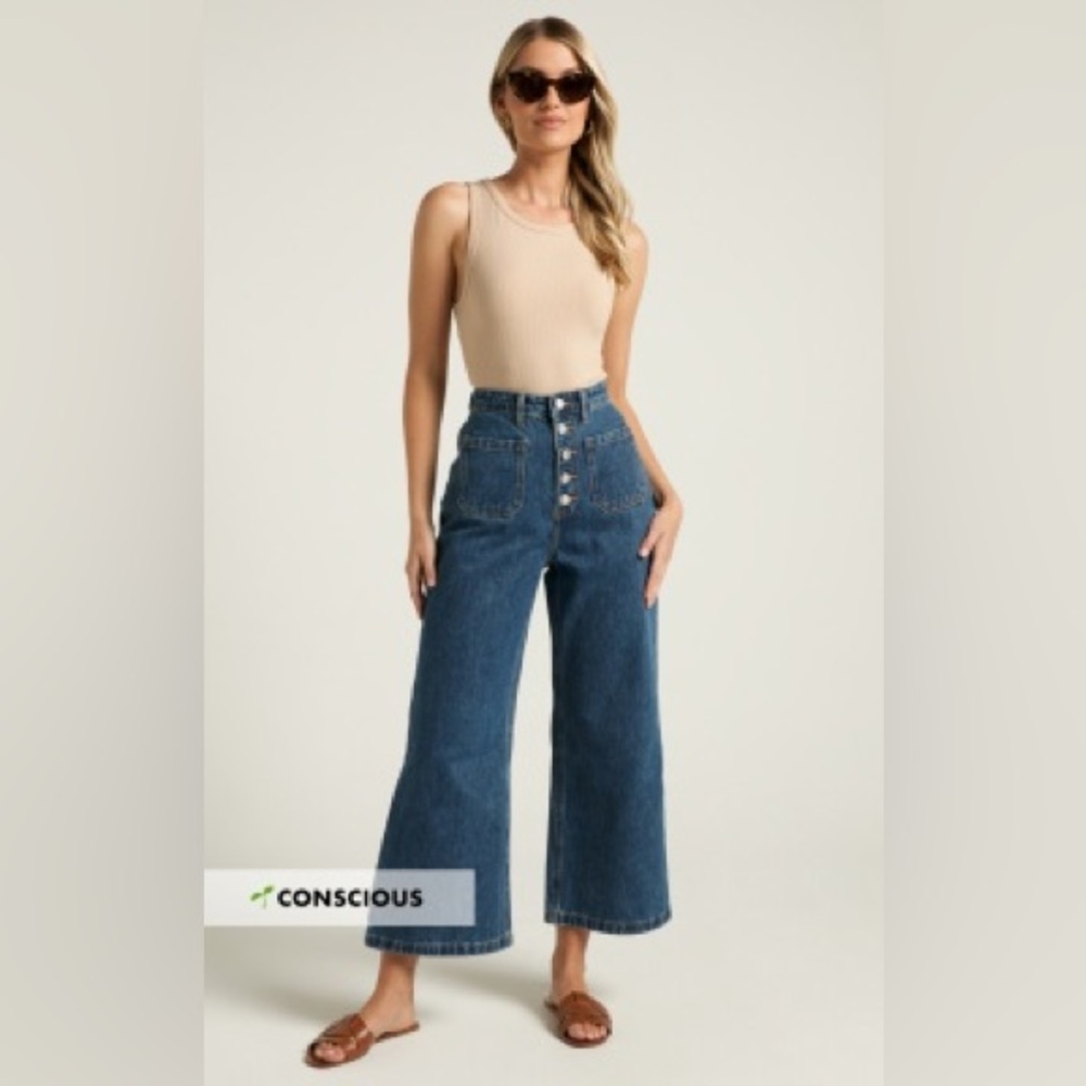 Showpo Sullivan Jeans Denim High Waisted Wide Leg in Dark Wash NWT